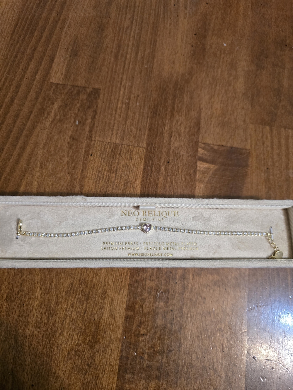 Gold Tennis Bracelet with Pink Heart Accent
